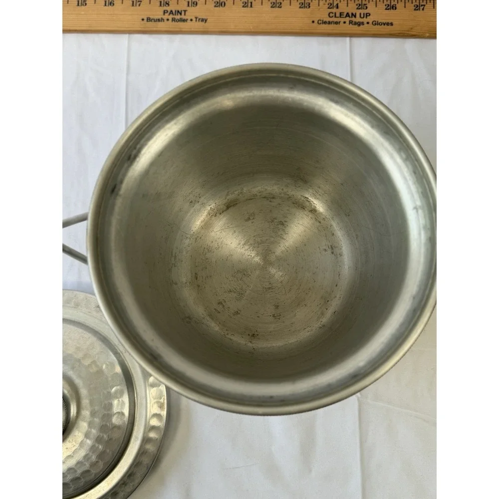 Vintage 1950s Made In Italy Mid Century Hammered Aluminum Ice Bucket W/ Lid
